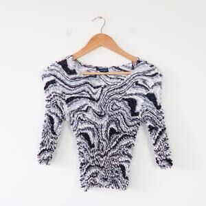 Vintage 90s Y2k Black and White Cropped Popcorn Shirt